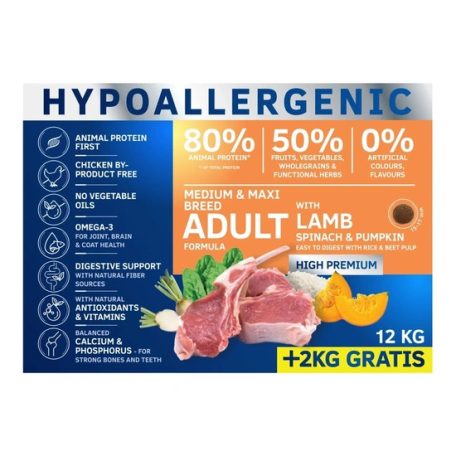 Dog Vital Hipoallergén Adult Medium&Maxi Lamb,spinach&pumpkin 12+2kg grátisz