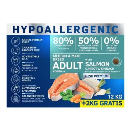Dog Vital Hipoallergén Adult Medium&Maxi Salmon,carrot&spinach 12+2kg grátisz