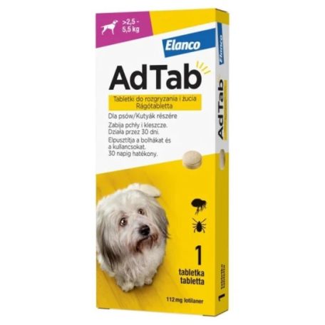 AdTab rágótabletta kis testű kutyáknak (>2,5-5,5 kg) 112mg