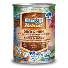   Happy&Fit Natural Dog Konzerv Kacsa&Sonka Sütőtökkel&Aloe Verával 400g