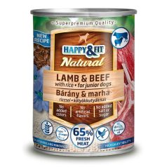   Happy&Fit Natural Dog Konzerv Junior Bárány&Marha Rizzsel&Lenmagolajjal 400g