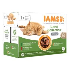   Iams Cat Delights alutasak Land in gravy Multipack, többféle íz, ízletes szószban 12x85g