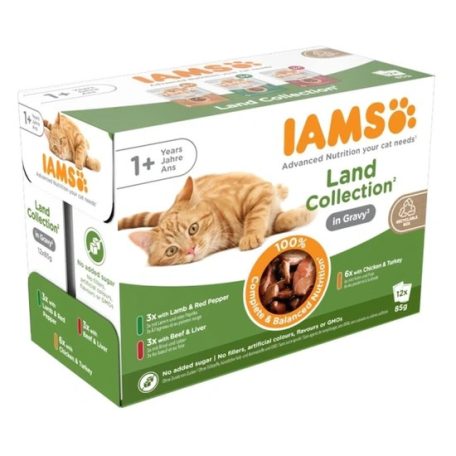Iams Cat Delights alutasak Land in gravy Multipack, többféle íz, ízletes szószban 12x85g