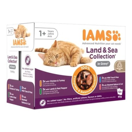 Iams Cat Delights alutasak Land & Sea in gravy Multipack, többféle íz, ízletes szószban 12x85g
