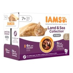   Iams Cat Delights alutasak Multipack Senior csirke falatkák ízletes szószban 12x85g