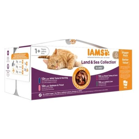 Iams Cat Delights alutasak Land & Sea Multipack Aszpikban nedves macskatáp 48x85g
