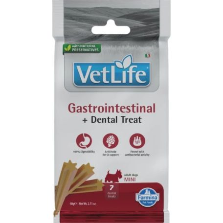 Vet Life Natural Diet Dog Jutalomfalat Gastrointestinal Mini 60g