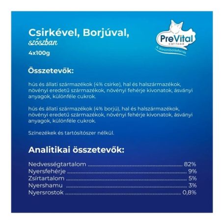 Prevital Alutasakos Macskaeledel 4x 100g ( 2db Csirke, 2db Borjú) Multipack
