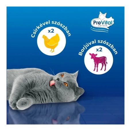 Prevital Alutasakos Macskaeledel 4x 100g ( 2db Csirke, 2db Borjú) Multipack