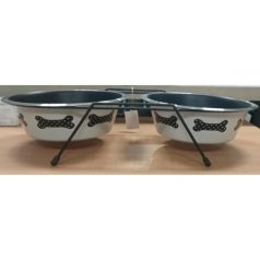   Speciális dupla etetőtál tartó, 2db tállal, gumis lábakkal - felső 16,5cm / alsó 11,5cm, 2x0,70l