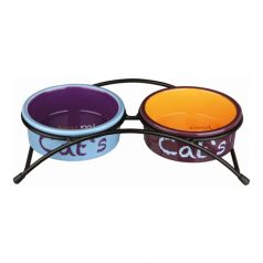   Trixie Eat on Feet kerámia tál szett 2x0,3l/12cm kék/narancs/lila