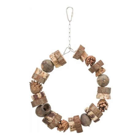 Játék Madárnak, Lengő karika, fa és fenyőtoboz, 18cm